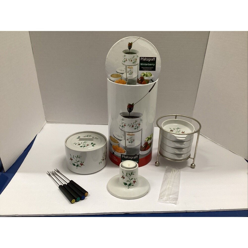 pfaltzgraff winterberry deluxe dessert fondue 16 piece set holiday